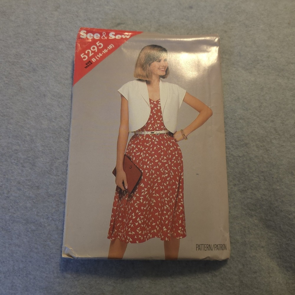 See & Sew 5295 Dress & Bolero Jacket Sewing Pattern Sz 14-18 UNCUT Vintage 1980s